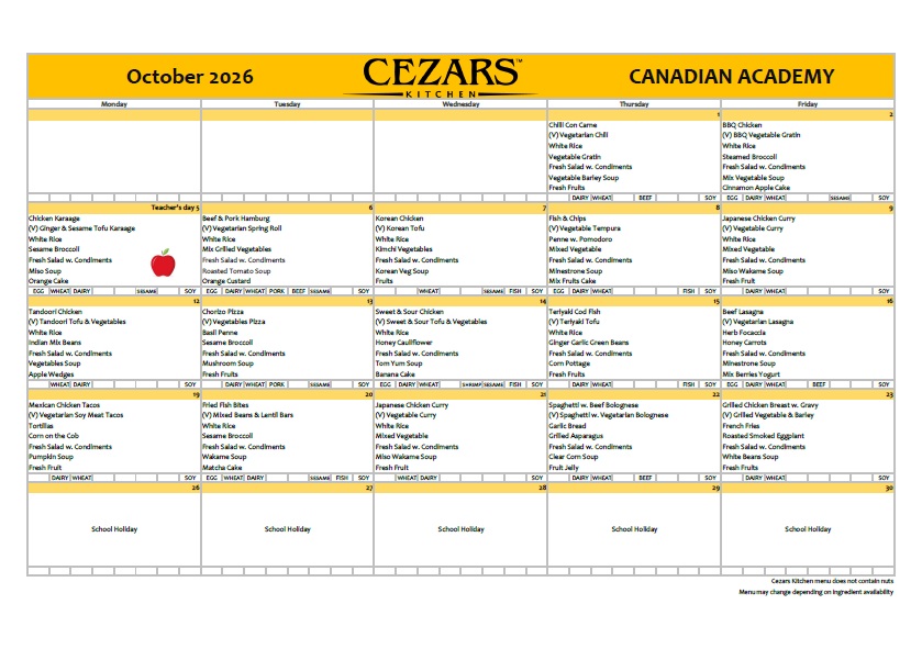 October Menu
